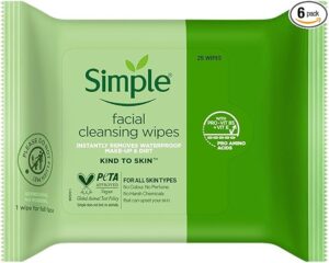 Simple Kind to Skin Facial Cleansing Wipes (6 Packs of 25)